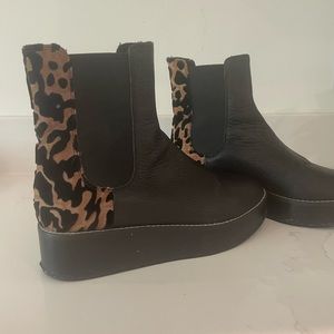 Black and leopard platform boots